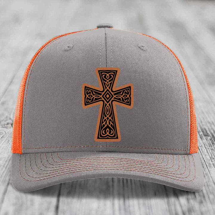 Graceforged Cross - Leather Patch Hat - Rawhide to Black Patch - Richardson 112 Snapback Trucker Hat