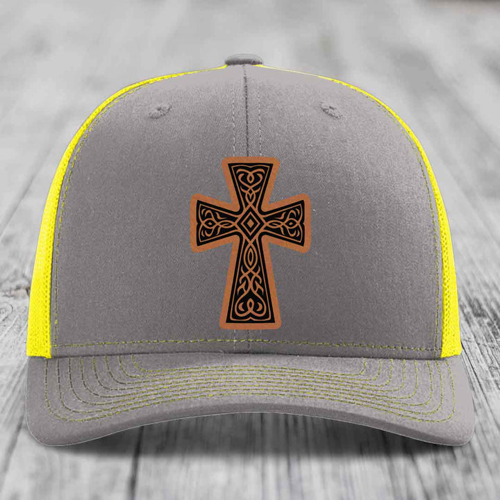 Graceforged Cross - Leather Patch Hat - Rawhide to Black Patch - Richardson 112 Snapback Trucker Hat