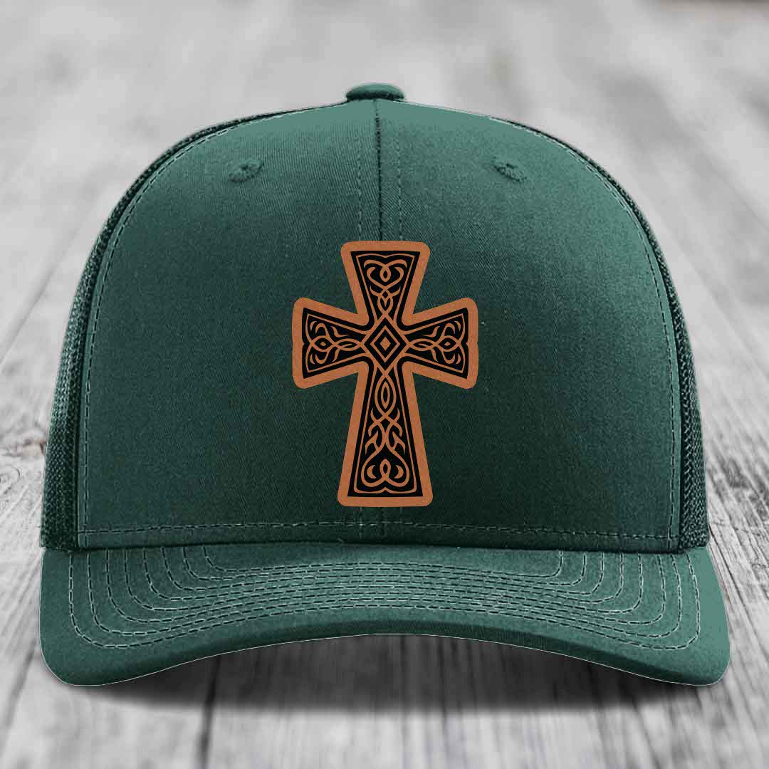 Graceforged Cross - Leather Patch Hat - Rawhide to Black Patch - Richardson 112 Snapback Trucker Hat