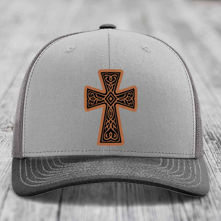 Graceforged Cross - Leather Patch Hat - Rawhide to Black Patch - Richardson 112 Snapback Trucker Hat