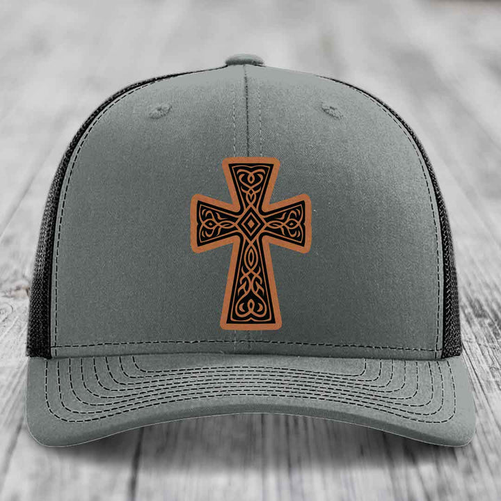 Graceforged Cross - Leather Patch Hat - Rawhide to Black Patch - Richardson 112 Snapback Trucker Hat