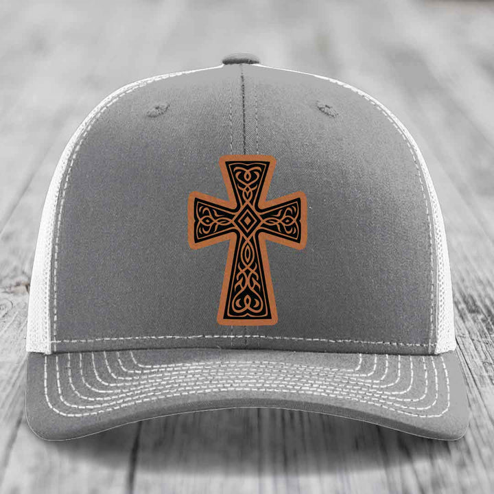 Graceforged Cross - Leather Patch Hat - Rawhide to Black Patch - Richardson 112 Snapback Trucker Hat