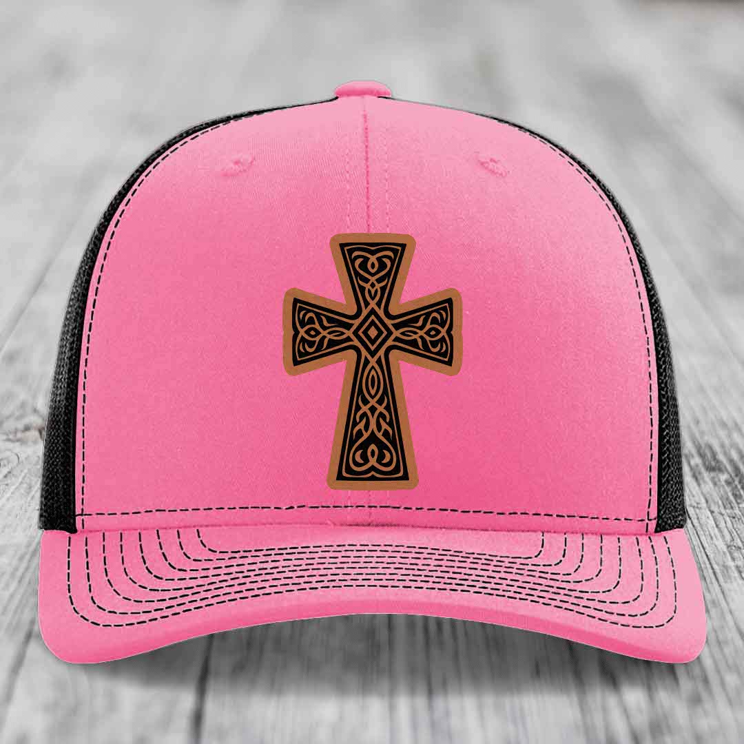 Graceforged Cross - Leather Patch Hat - Rawhide to Black Patch - Richardson 112 Snapback Trucker Hat
