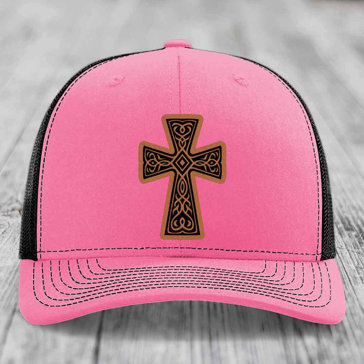 Graceforged Cross - Leather Patch Hat - Rawhide to Black Patch - Richardson 112 Snapback Trucker Hat