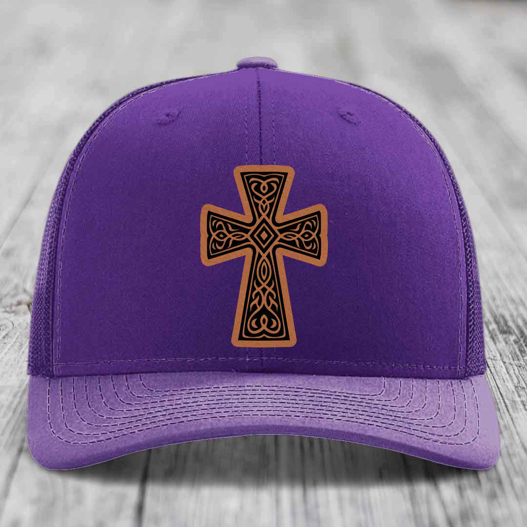 Graceforged Cross - Leather Patch Hat - Rawhide to Black Patch - Richardson 112 Snapback Trucker Hat