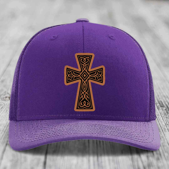 Graceforged Cross - Leather Patch Hat - Rawhide to Black Patch - Richardson 112 Snapback Trucker Hat