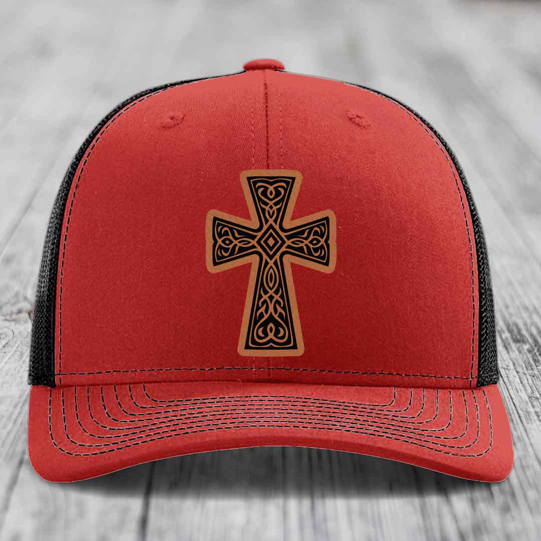 Graceforged Cross - Leather Patch Hat - Rawhide to Black Patch - Richardson 112 Snapback Trucker Hat