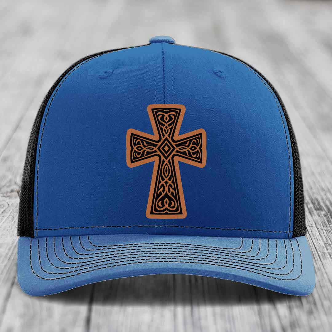 Graceforged Cross - Leather Patch Hat - Rawhide to Black Patch - Richardson 112 Snapback Trucker Hat