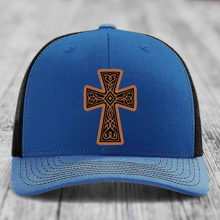 Graceforged Cross - Leather Patch Hat - Rawhide to Black Patch - Richardson 112 Snapback Trucker Hat