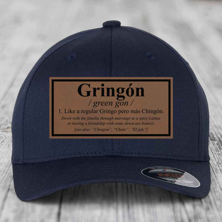 Gringon Definition - Leather Patch Hat - Dark Brown to Black Patch - Flexfit 6277 Fitted Hat