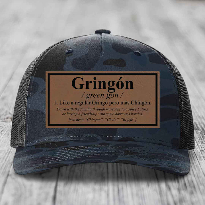 Gringon Definition - Leather Patch Hat - Dark Brown to Black Patch - Richardson 112PFP Snapback Trucker Hat