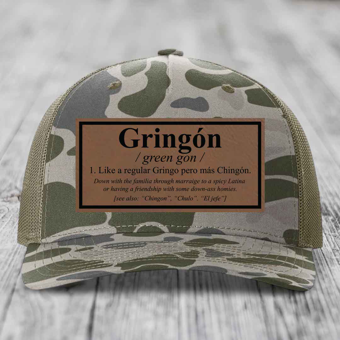 Gringon Definition - Leather Patch Hat - Dark Brown to Black Patch - Richardson 112PFP Snapback Trucker Hat