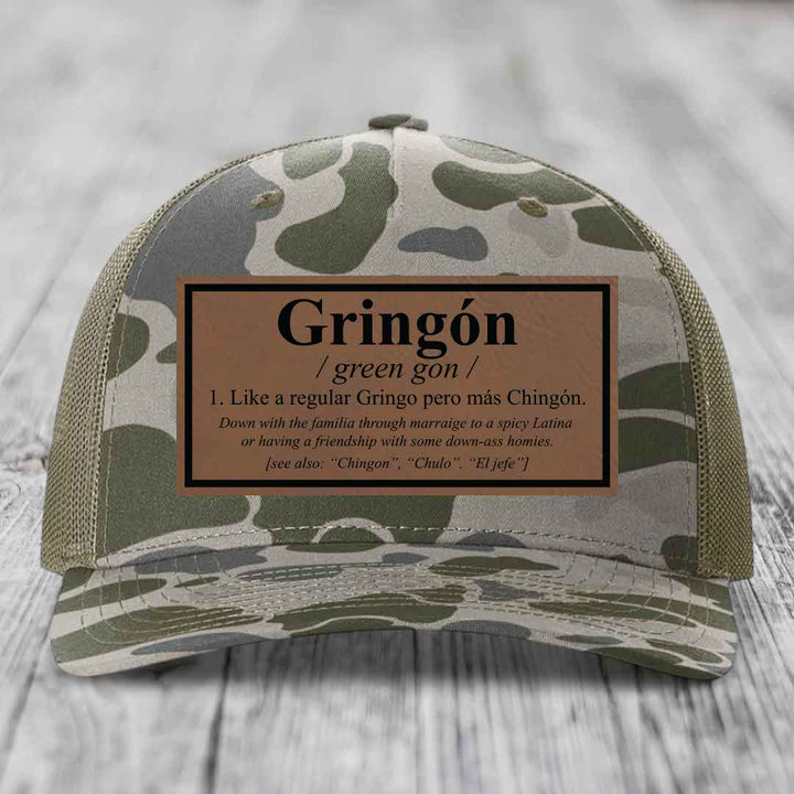 Gringon Definition - Leather Patch Hat - Dark Brown to Black Patch - Richardson 112PFP Snapback Trucker Hat
