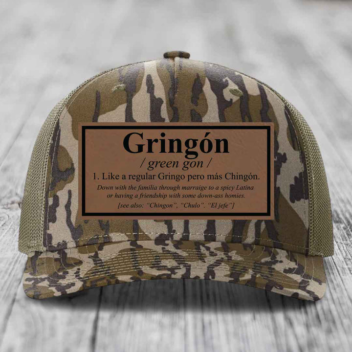Gringon Definition - Leather Patch Hat - Dark Brown to Black Patch - Richardson 112PFP Snapback Trucker Hat