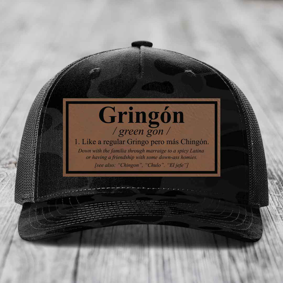 Gringon Definition - Leather Patch Hat - Dark Brown to Black Patch - Richardson 112PFP Snapback Trucker Hat