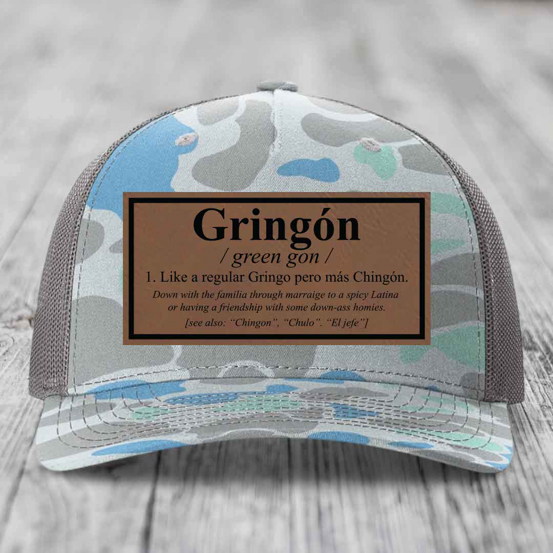 Gringon Definition - Leather Patch Hat - Dark Brown to Black Patch - Richardson 112PFP Snapback Trucker Hat
