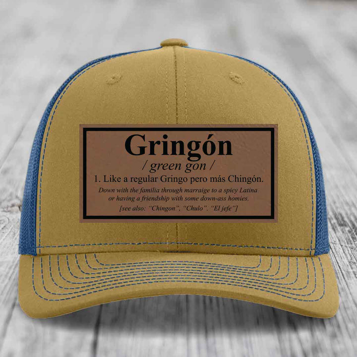 Gringon Definition - Leather Patch Hat - Dark Brown to Black Patch - Richardson 112 Snapback Trucker Hat