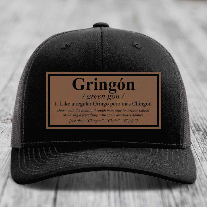 Gringon Definition - Leather Patch Hat - Dark Brown to Black Patch - Richardson 112 Snapback Trucker Hat