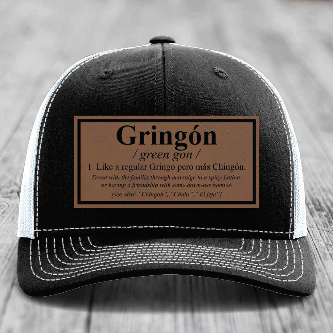 Gringon Definition - Leather Patch Hat - Dark Brown to Black Patch - Richardson 112 Snapback Trucker Hat
