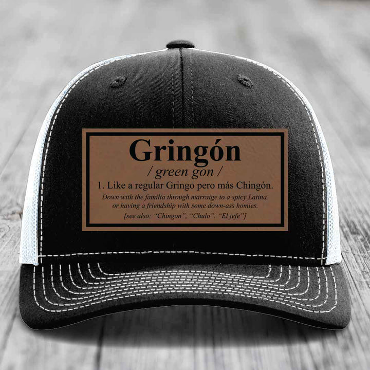 Gringon Definition - Leather Patch Hat - Dark Brown to Black Patch - Richardson 112 Snapback Trucker Hat