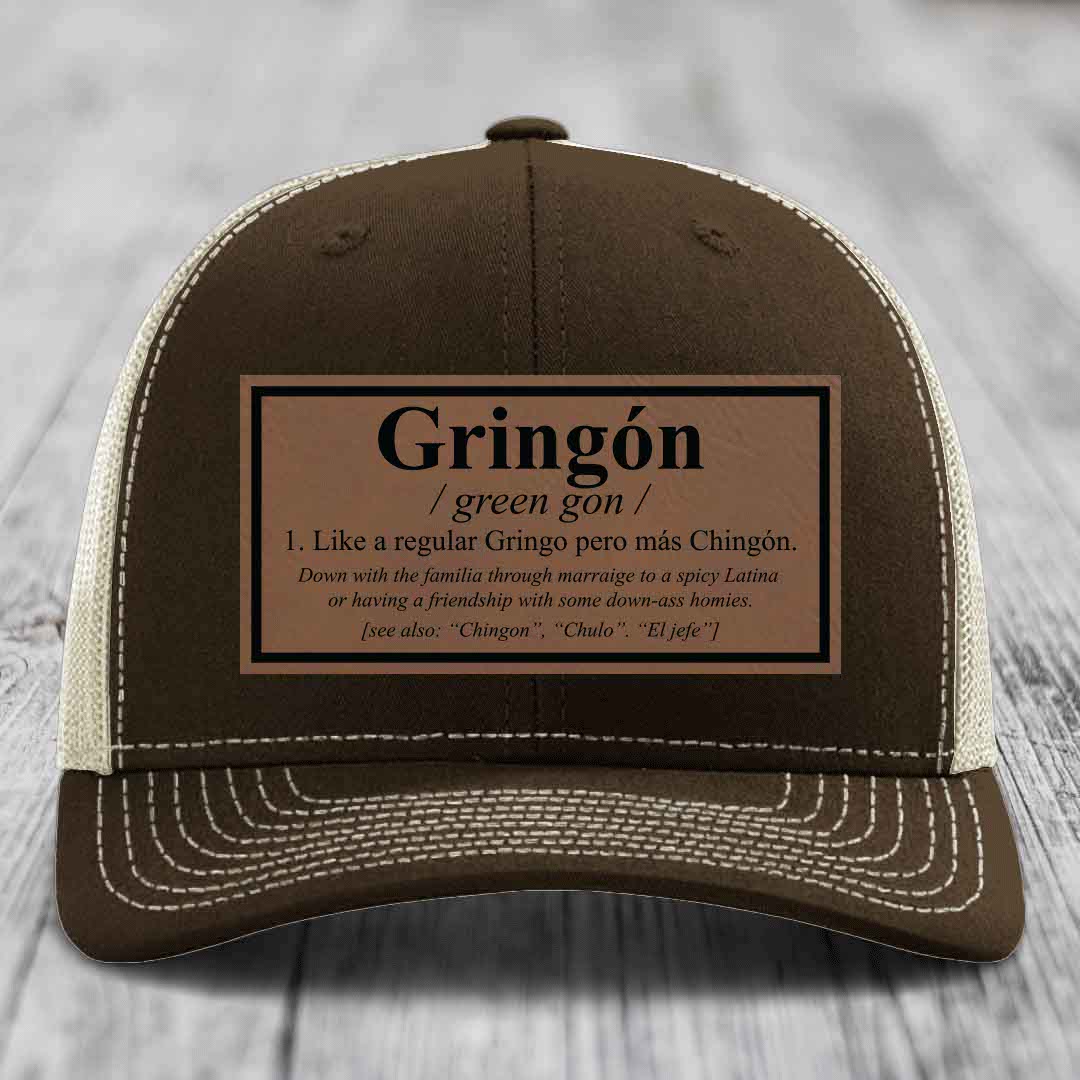 Gringon Definition - Leather Patch Hat - Dark Brown to Black Patch - Richardson 112 Snapback Trucker Hat