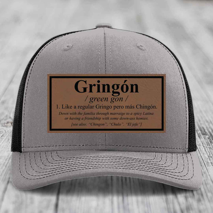 Gringon Definition - Leather Patch Hat - Dark Brown to Black Patch - Richardson 112 Snapback Trucker Hat