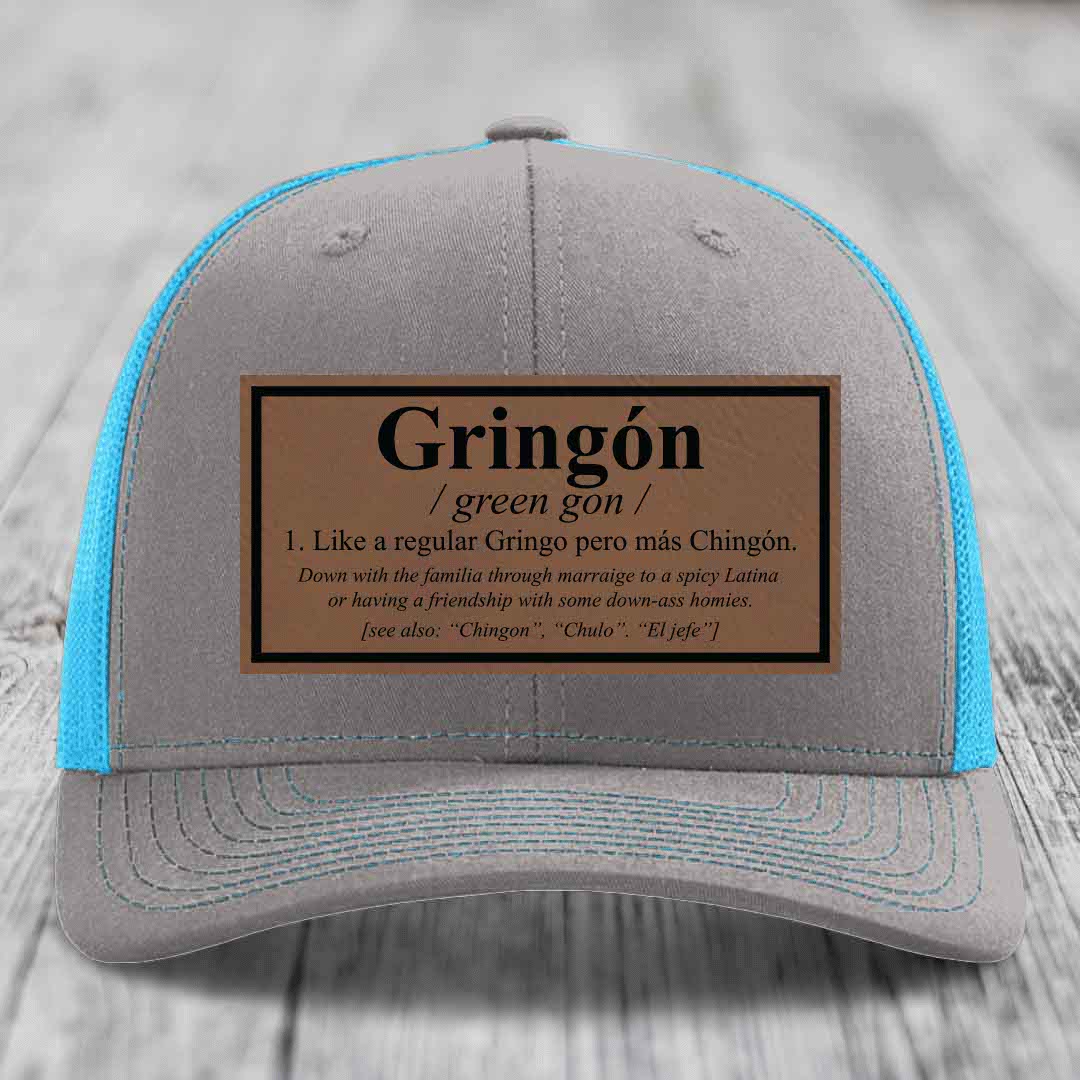 Gringon Definition - Leather Patch Hat - Dark Brown to Black Patch - Richardson 112 Snapback Trucker Hat