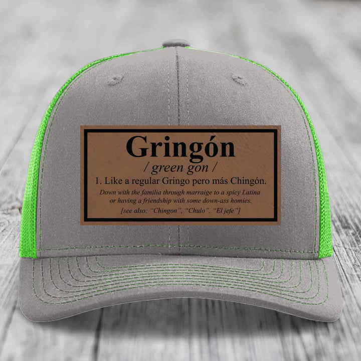 Gringon Definition - Leather Patch Hat - Dark Brown to Black Patch - Richardson 112 Snapback Trucker Hat
