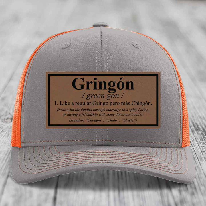 Gringon Definition - Leather Patch Hat - Dark Brown to Black Patch - Richardson 112 Snapback Trucker Hat