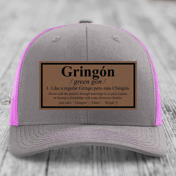 Gringon Definition - Leather Patch Hat - Dark Brown to Black Patch - Richardson 112 Snapback Trucker Hat