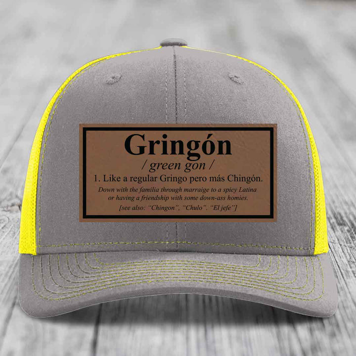 Gringon Definition - Leather Patch Hat - Dark Brown to Black Patch - Richardson 112 Snapback Trucker Hat