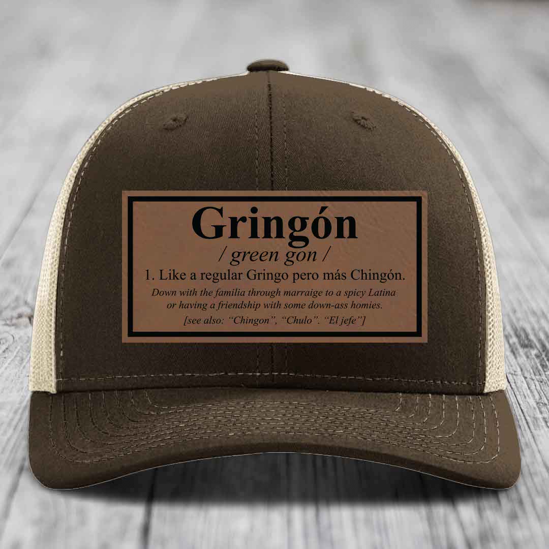 Gringon Definition - Leather Patch Hat - Dark Brown to Black Patch - Richardson 112 Snapback Trucker Hat