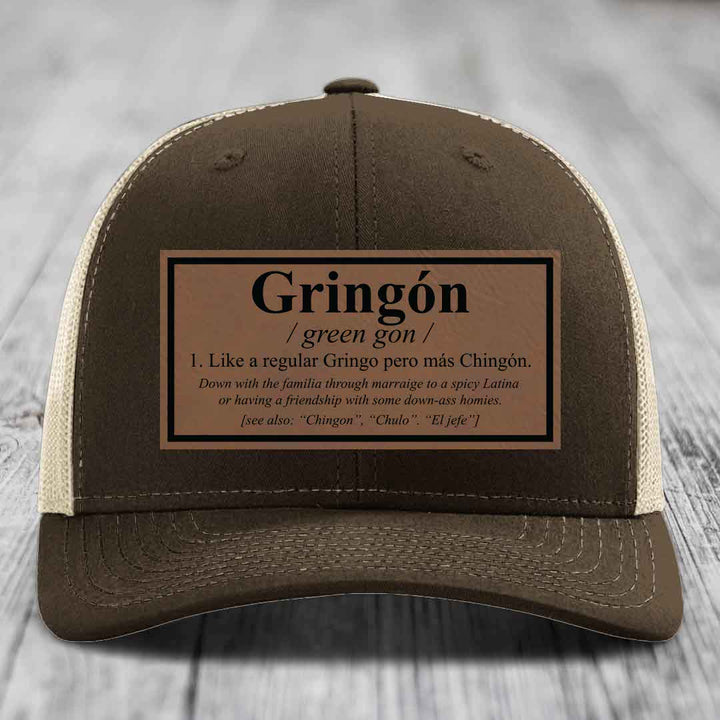 Gringon Definition - Leather Patch Hat - Dark Brown to Black Patch - Richardson 112 Snapback Trucker Hat