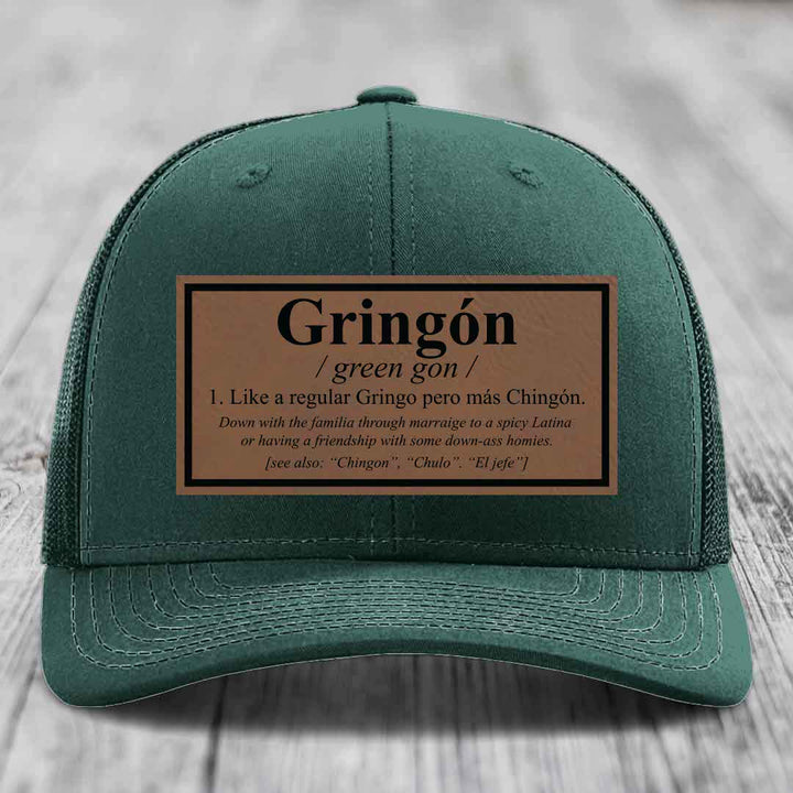 Gringon Definition - Leather Patch Hat - Dark Brown to Black Patch - Richardson 112 Snapback Trucker Hat