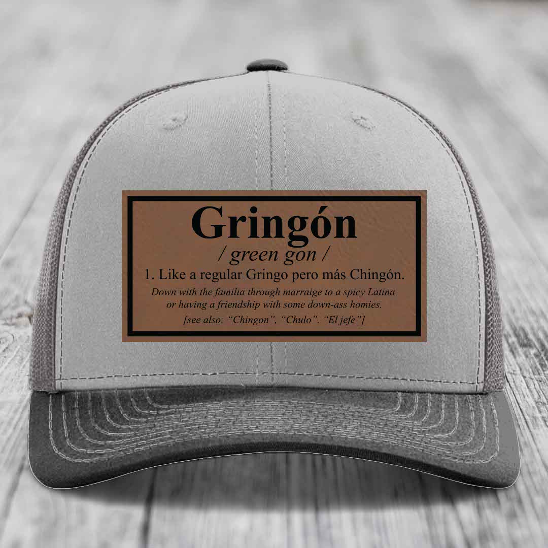 Gringon Definition - Leather Patch Hat - Dark Brown to Black Patch - Richardson 112 Snapback Trucker Hat