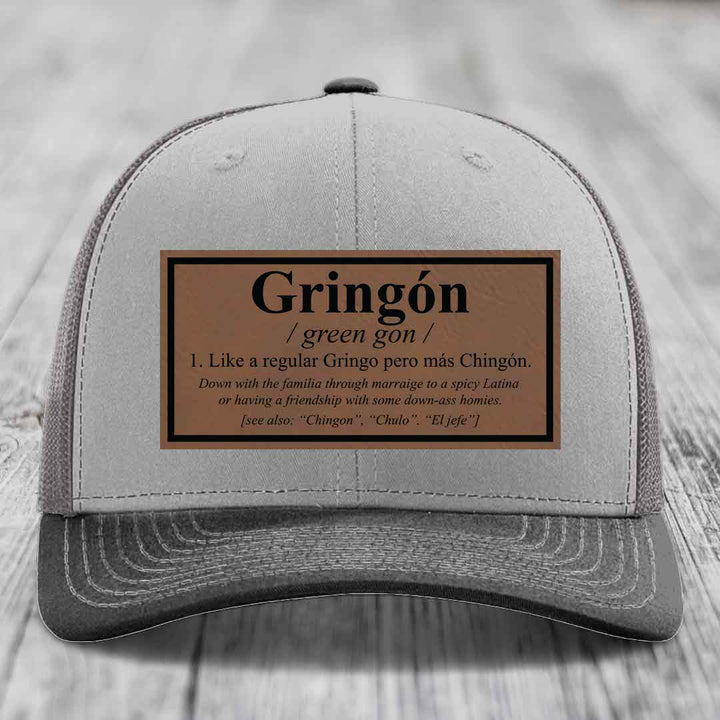 Gringon Definition - Leather Patch Hat - Dark Brown to Black Patch - Richardson 112 Snapback Trucker Hat