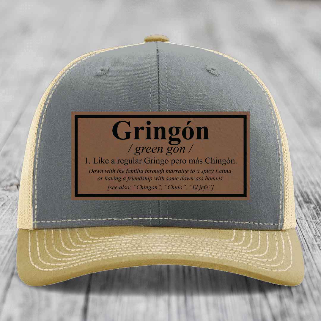 Gringon Definition - Leather Patch Hat - Dark Brown to Black Patch - Richardson 112 Snapback Trucker Hat