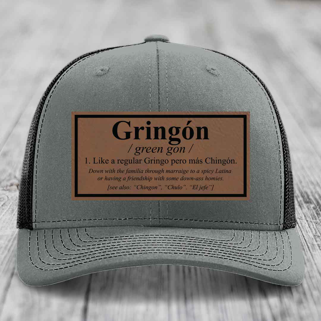 Gringon Definition - Leather Patch Hat - Dark Brown to Black Patch - Richardson 112 Snapback Trucker Hat