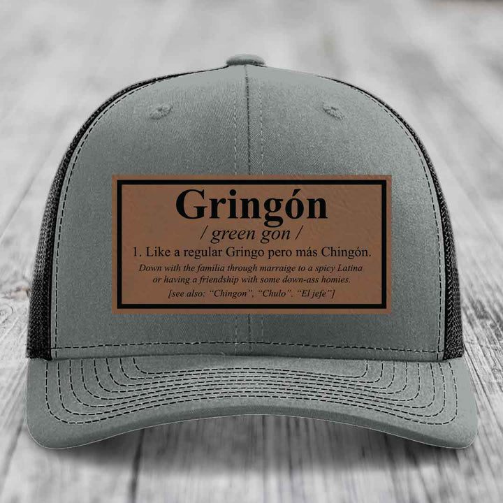 Gringon Definition - Leather Patch Hat - Dark Brown to Black Patch - Richardson 112 Snapback Trucker Hat