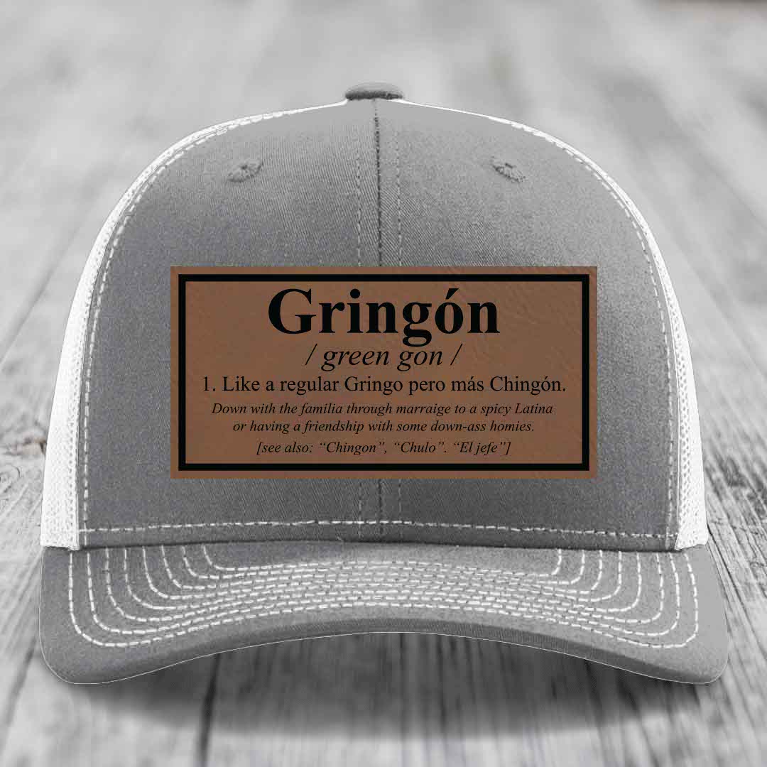 Gringon Definition - Leather Patch Hat - Dark Brown to Black Patch - Richardson 112 Snapback Trucker Hat