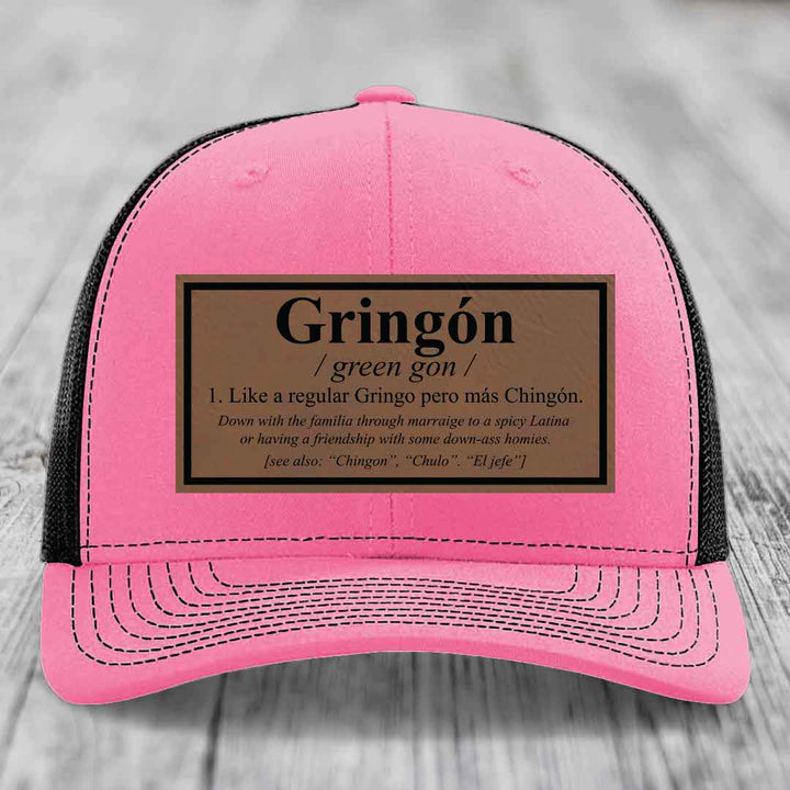 Gringon Definition - Leather Patch Hat - Dark Brown to Black Patch - Richardson 112 Snapback Trucker Hat