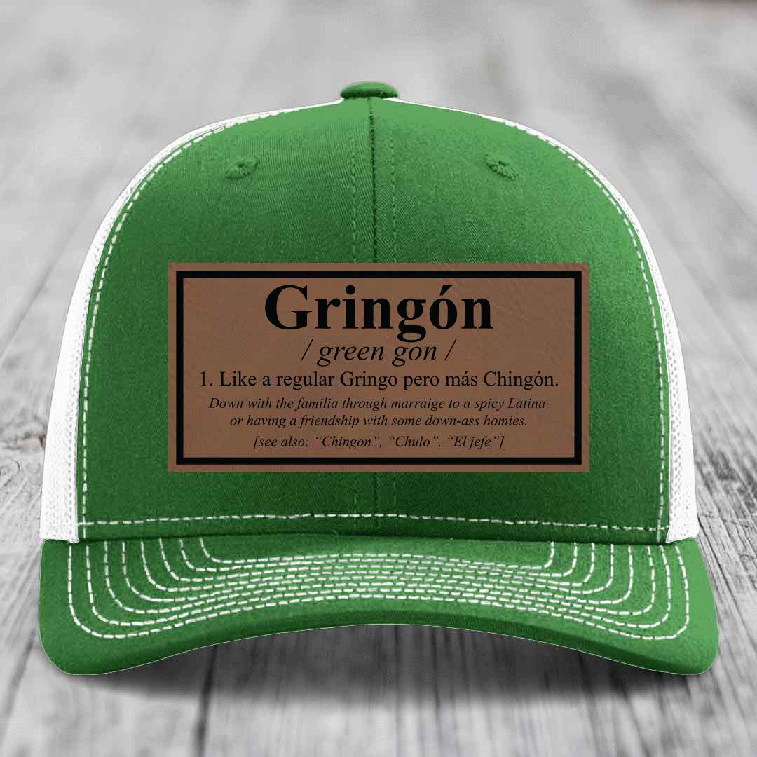 Gringon Definition - Leather Patch Hat - Dark Brown to Black Patch - Richardson 112 Snapback Trucker Hat