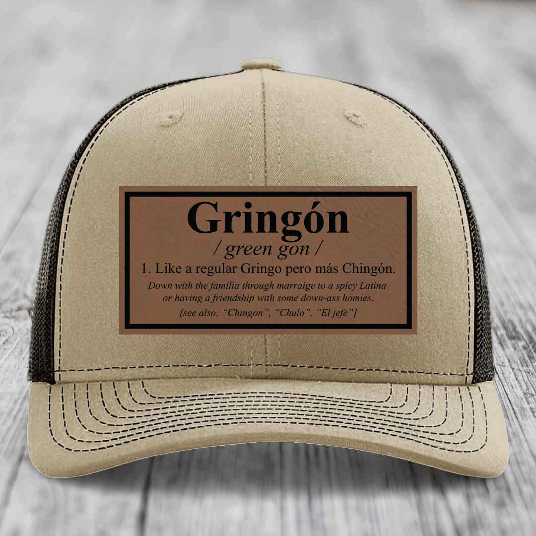 Gringon Definition - Leather Patch Hat - Dark Brown to Black Patch - Richardson 112 Snapback Trucker Hat