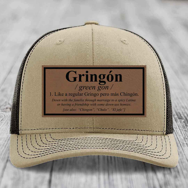Gringon Definition - Leather Patch Hat - Dark Brown to Black Patch - Richardson 112 Snapback Trucker Hat