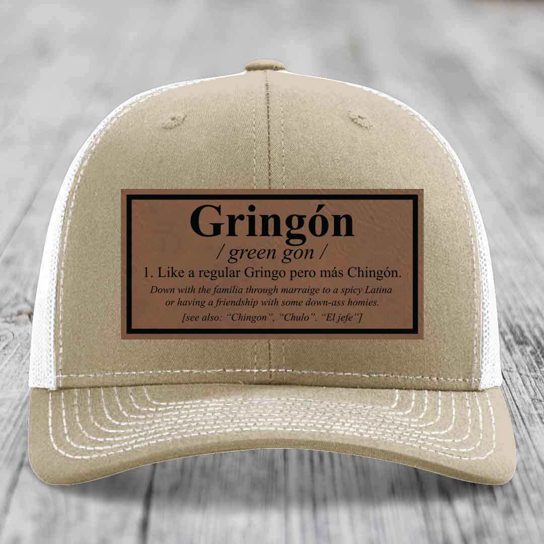 Gringon Definition - Leather Patch Hat - Dark Brown to Black Patch - Richardson 112 Snapback Trucker Hat