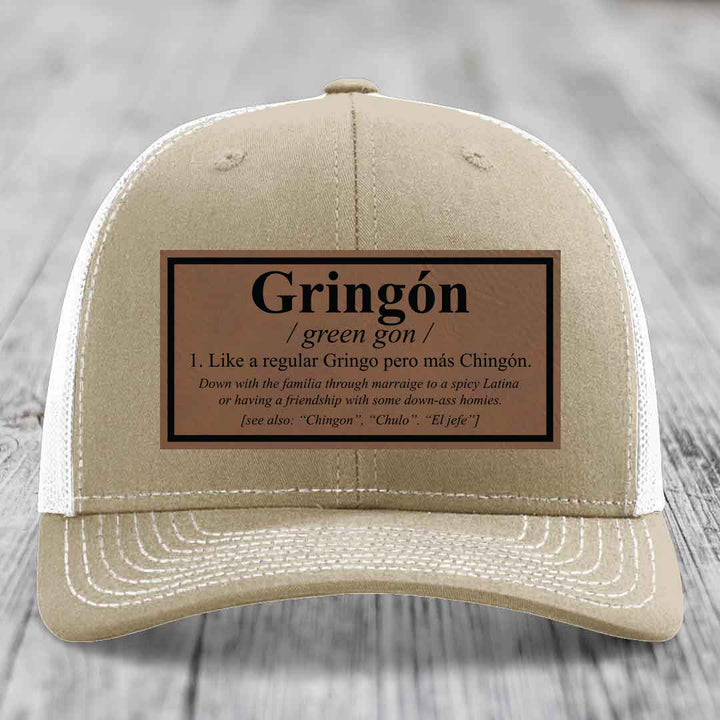 Gringon Definition - Leather Patch Hat - Dark Brown to Black Patch - Richardson 112 Snapback Trucker Hat