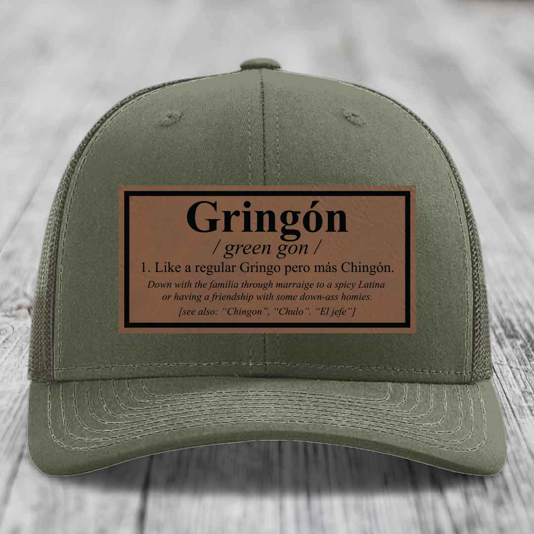 Gringon Definition - Leather Patch Hat - Dark Brown to Black Patch - Richardson 112 Snapback Trucker Hat