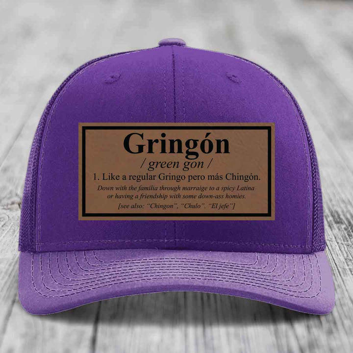 Gringon Definition - Leather Patch Hat - Dark Brown to Black Patch - Richardson 112 Snapback Trucker Hat