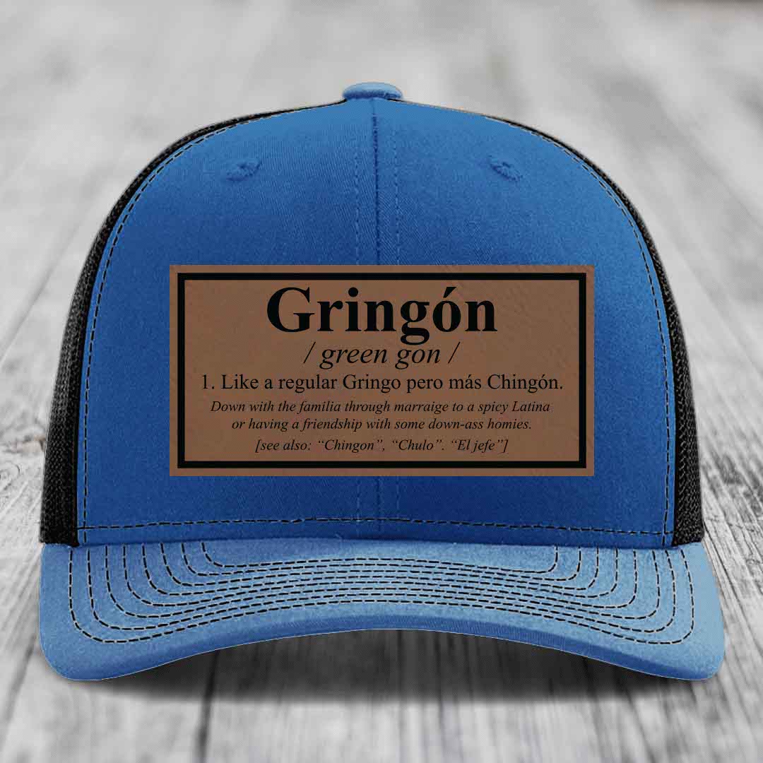 Gringon Definition - Leather Patch Hat - Dark Brown to Black Patch - Richardson 112 Snapback Trucker Hat