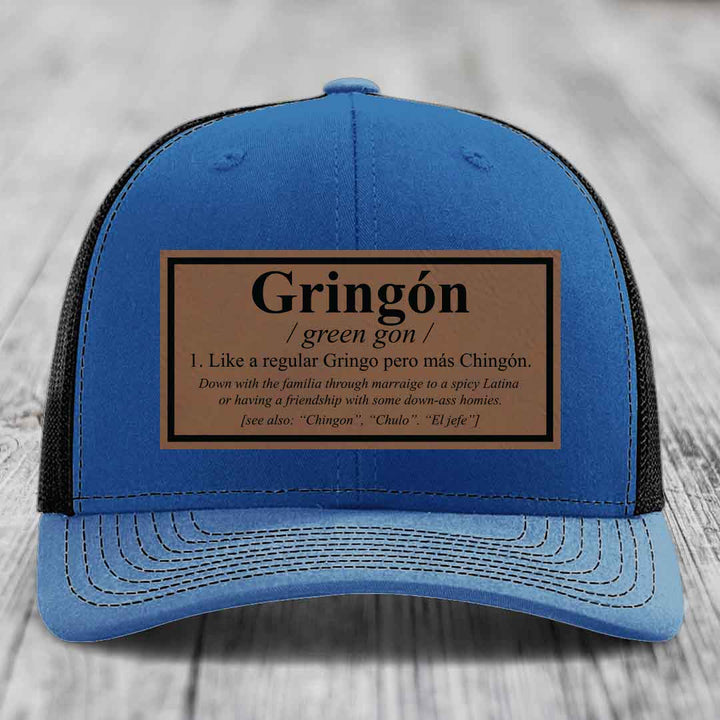 Gringon Definition - Leather Patch Hat - Dark Brown to Black Patch - Richardson 112 Snapback Trucker Hat